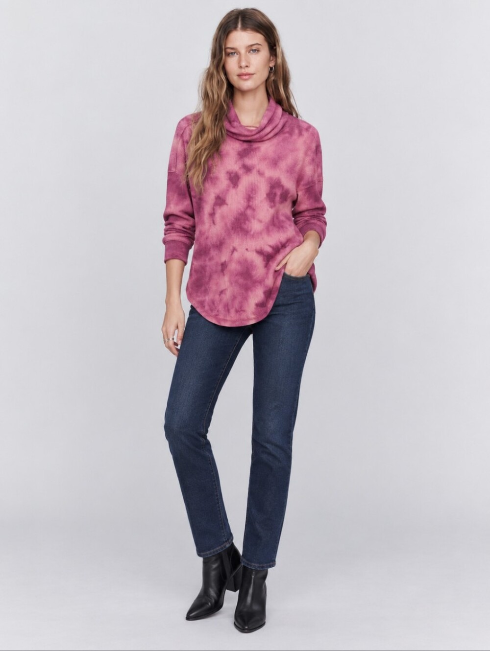 NWT! Anthropologie Pink Tie Dye Cowl Neck Waffle Knit Top